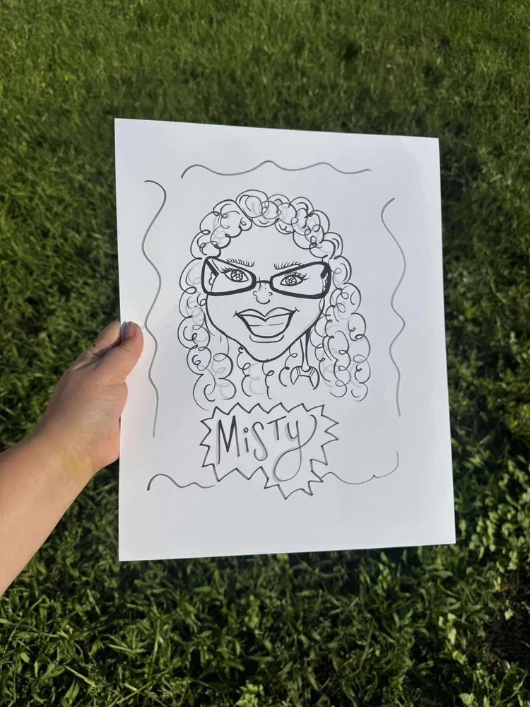 Live caricature artist drawing guests at a Texas event