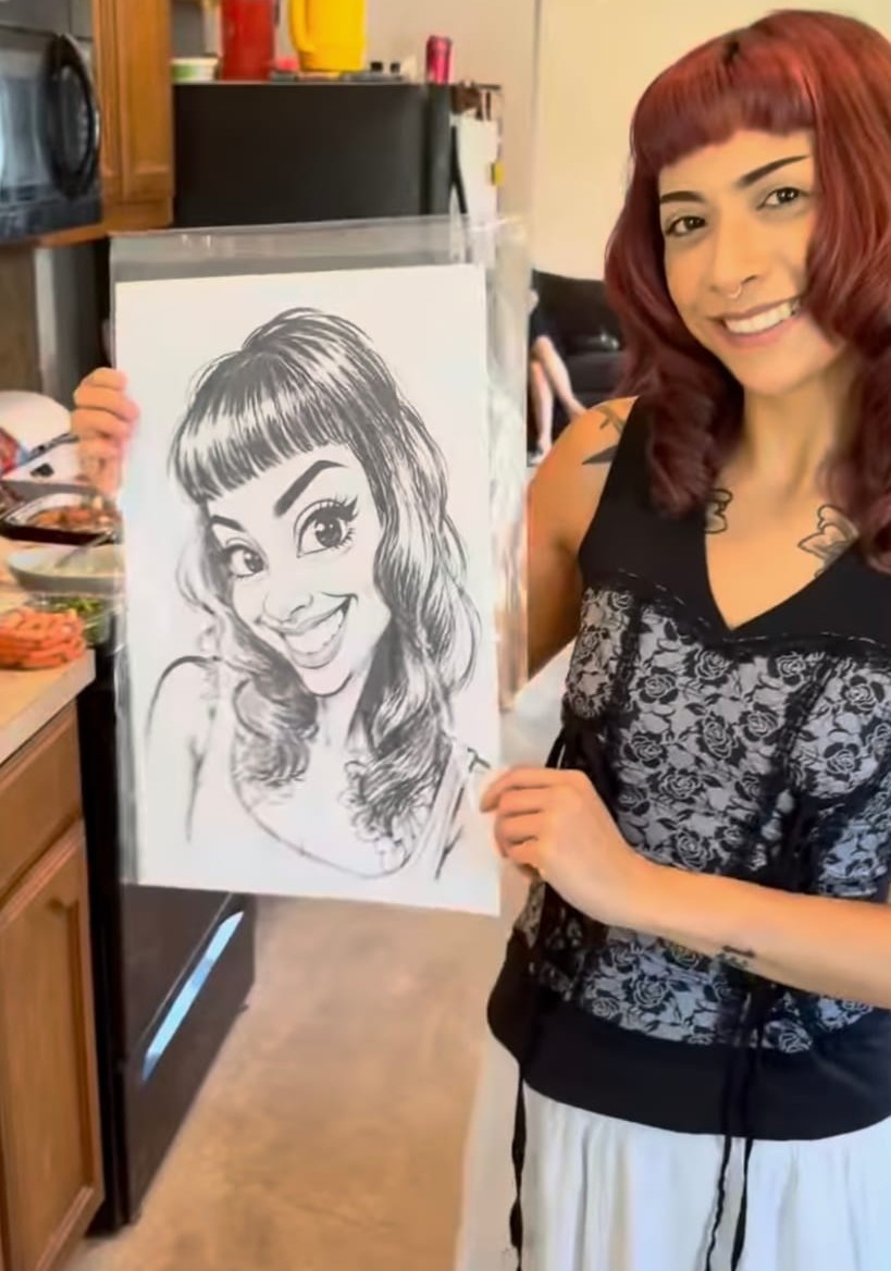 Digital caricature artwork created for guests at a Texas party