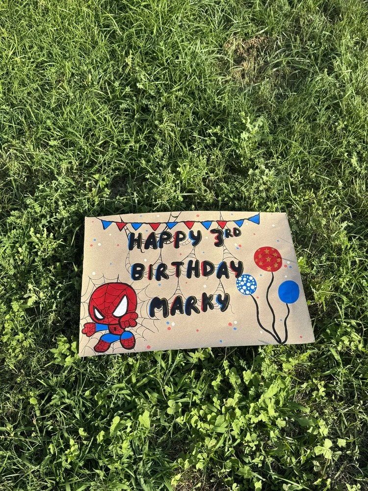 Hand-painted Spiderman birthday banner created for a Dallas Texas party